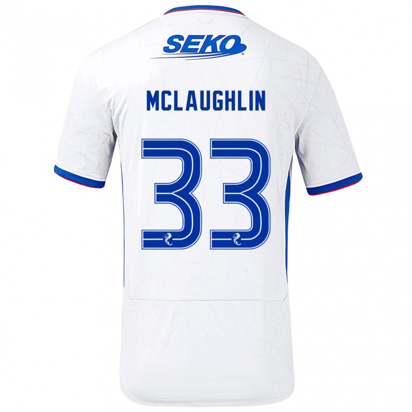 Dzieci Jon Mclaughlin #33 Biały Niebieski Wyjazdowa Koszulka 2024/25 Koszulki Klubowe