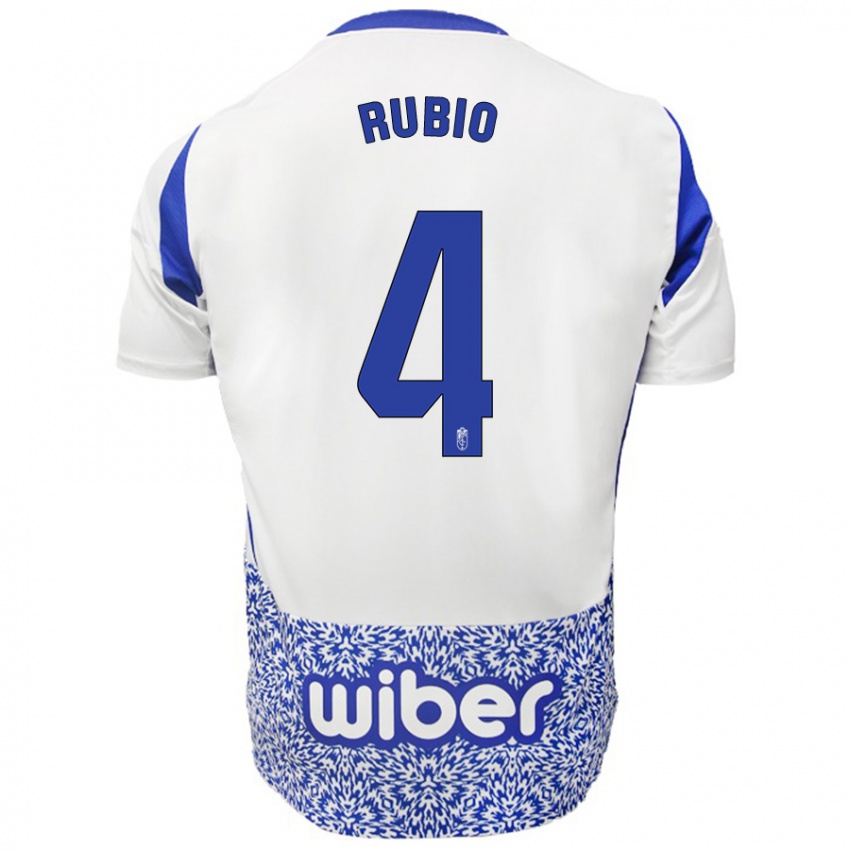 Dzieci Miguel Rubio #4 Biały Niebieski Wyjazdowa Koszulka 2024/25 Koszulki Klubowe