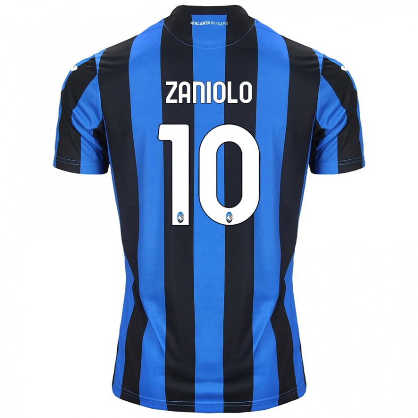 Męski Nicolo Zaniolo #10 Niebiesko-Czarny Domowa Koszulka 2024/25 Koszulki Klubowe