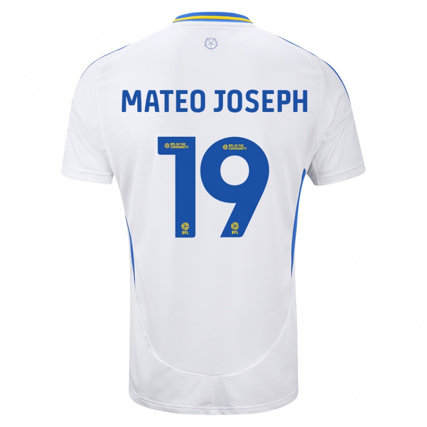 Męski Mateo Joseph #19 Biały Niebieski Domowa Koszulka 2024/25 Koszulki Klubowe