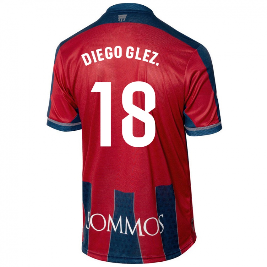 Męski Diego González #18 Czerwony Niebieski Domowa Koszulka 2024/25 Koszulki Klubowe