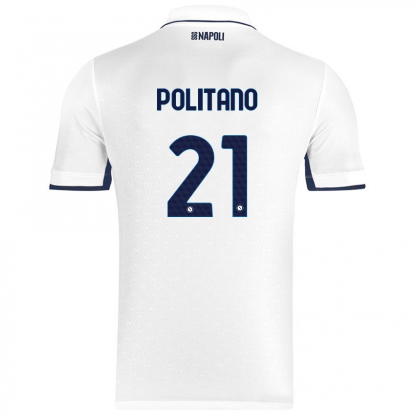 Męski Matteo Politano #21 Biały Królewski Niebieski Wyjazdowa Koszulka 2024/25 Koszulki Klubowe