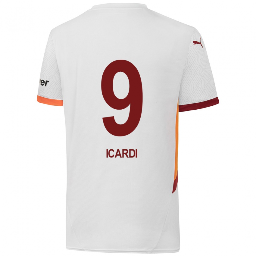 Męski Mauro Icardi #9 Biały Żółty Czerwony Wyjazdowa Koszulka 2024/25 Koszulki Klubowe