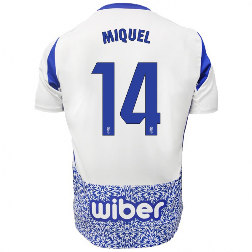 Męski Ignasi Miquel #14 Biały Niebieski Wyjazdowa Koszulka 2024/25 Koszulki Klubowe