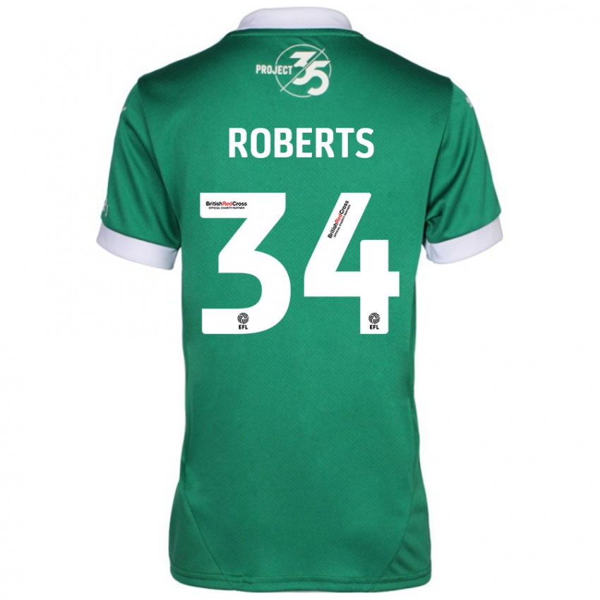 Kobiety Caleb Roberts #34 Zielony Biały Domowa Koszulka 2024/25 Koszulki Klubowe