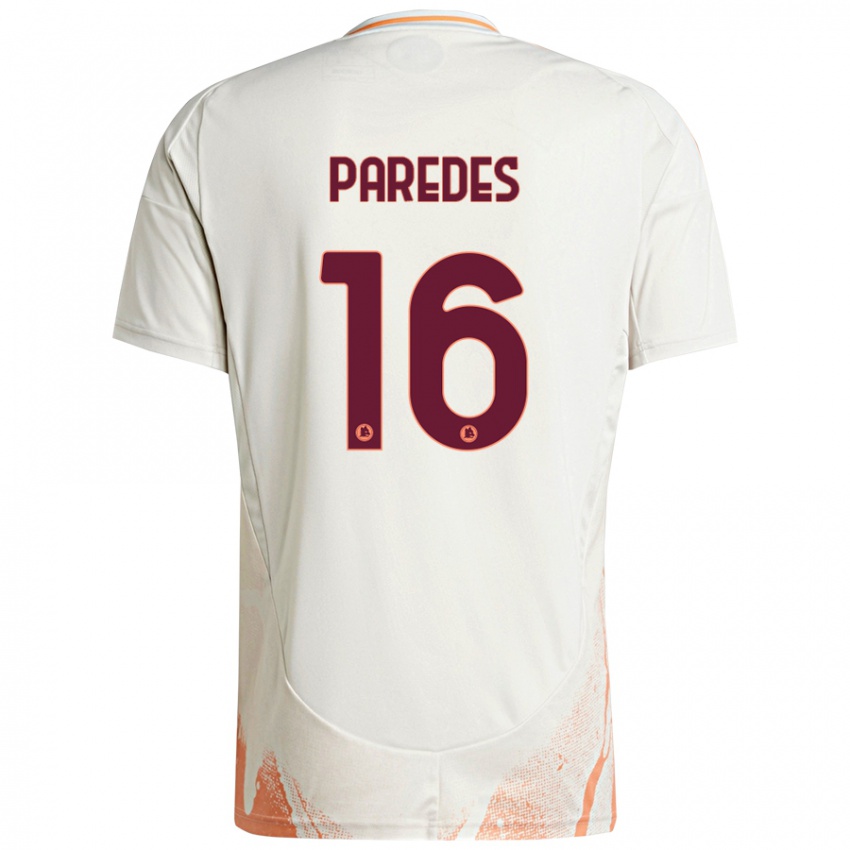 Kobiety Leandro Paredes #16 Kremowy Biały Pomarańczowy Wyjazdowa Koszulka 2024/25 Koszulki Klubowe