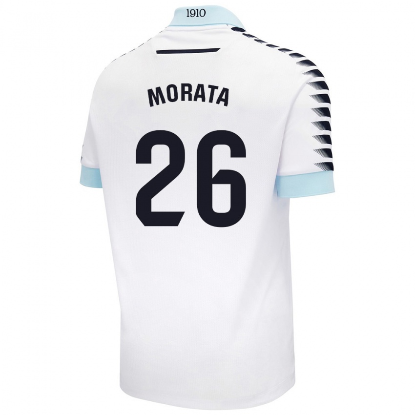 Kobiety Álex Morata #26 Biały Niebieski Wyjazdowa Koszulka 2024/25 Koszulki Klubowe