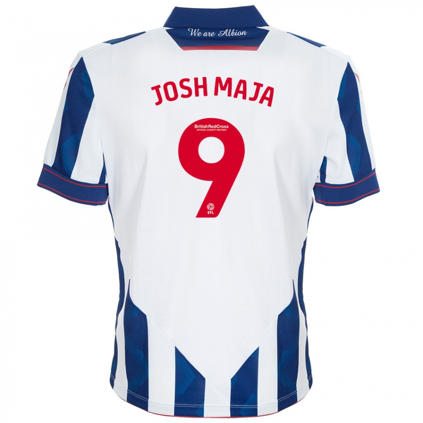 Męski Josh Maja #9 Biały Ciemnoniebieski Domowa Koszulka 2024/25 Koszulki Klubowe