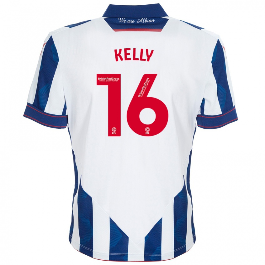 Męski Martin Kelly #16 Biały Ciemnoniebieski Domowa Koszulka 2024/25 Koszulki Klubowe