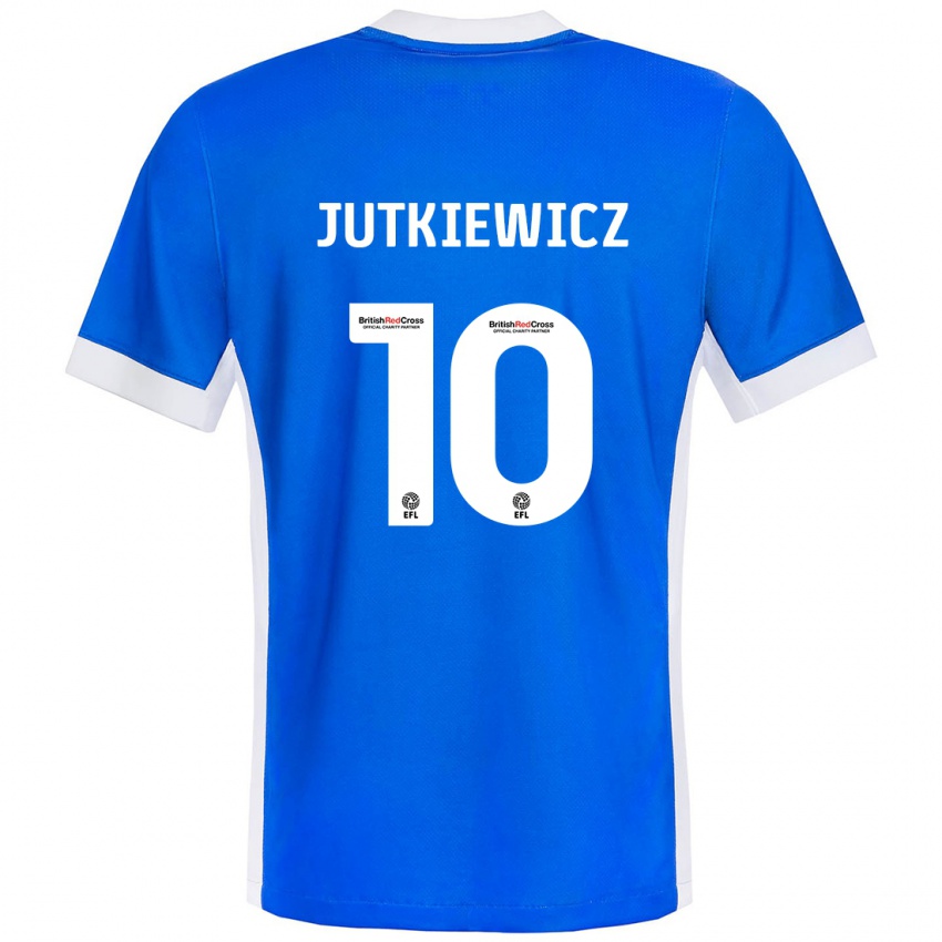 Męski Lukas Jutkiewicz #10 Niebieski Biały Domowa Koszulka 2024/25 Koszulki Klubowe