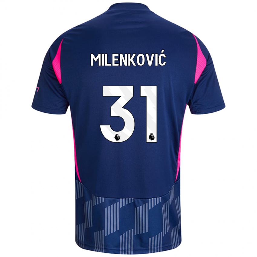 Męski Nikola Milenkovic #31 Królewski Niebieski Różowy Wyjazdowa Koszulka 2024/25 Koszulki Klubowe