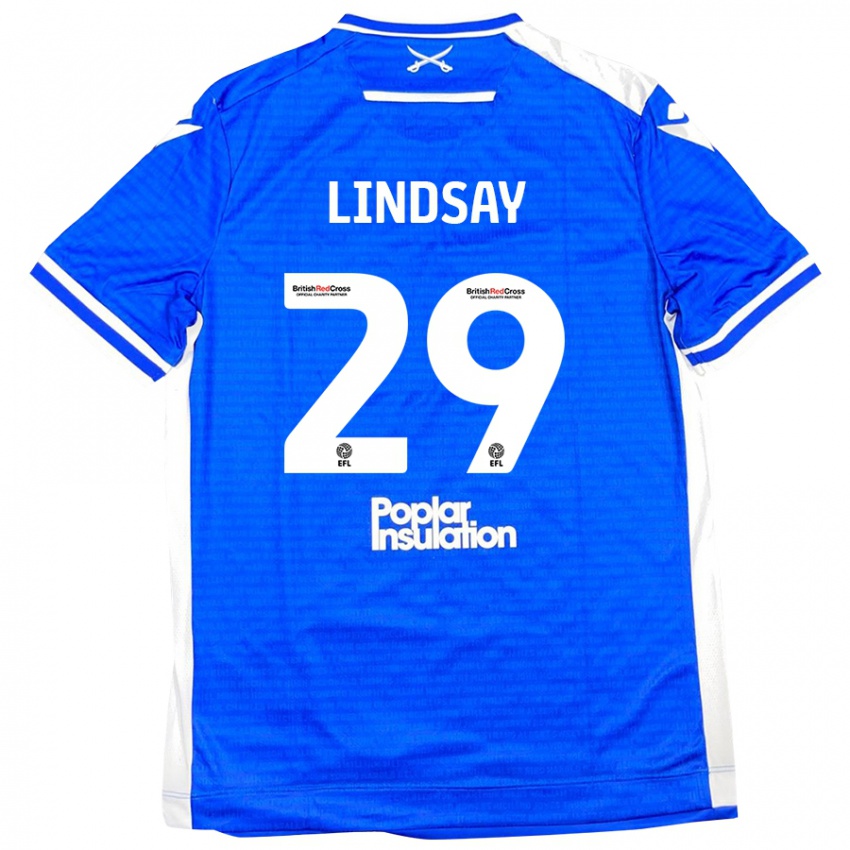 Męski Jamie Lindsay #29 Niebieski Biały Domowa Koszulka 2024/25 Koszulki Klubowe