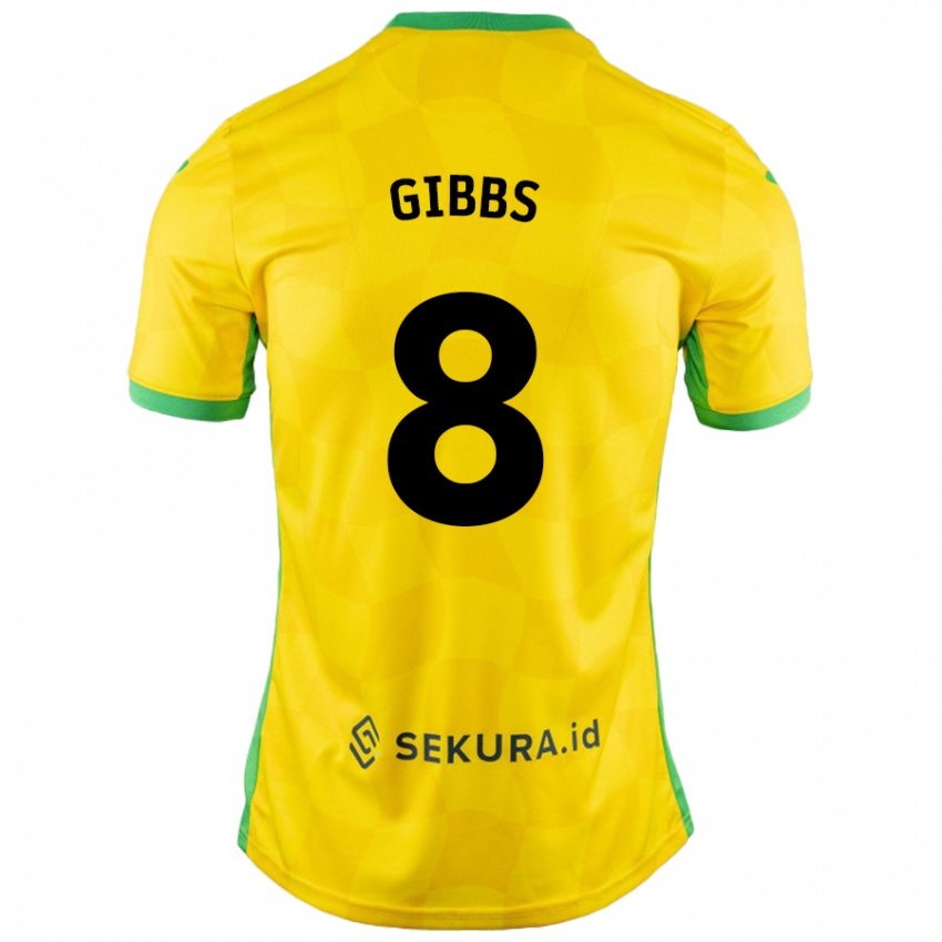 Męski Liam Gibbs #8 Żółty Zielony Domowa Koszulka 2024/25 Koszulki Klubowe