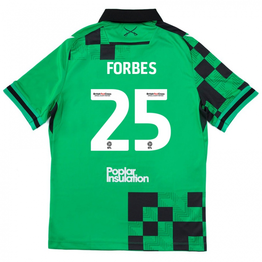 Kobiety Michael Forbes #25 Zielony Czarny Wyjazdowa Koszulka 2024/25 Koszulki Klubowe