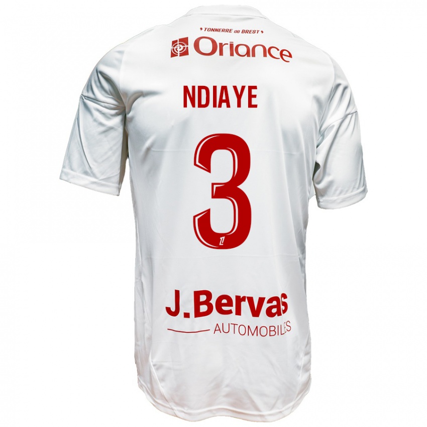 Kobiety Abdoulaye Ndiaye #3 Biały Czerwony Wyjazdowa Koszulka 2024/25 Koszulki Klubowe