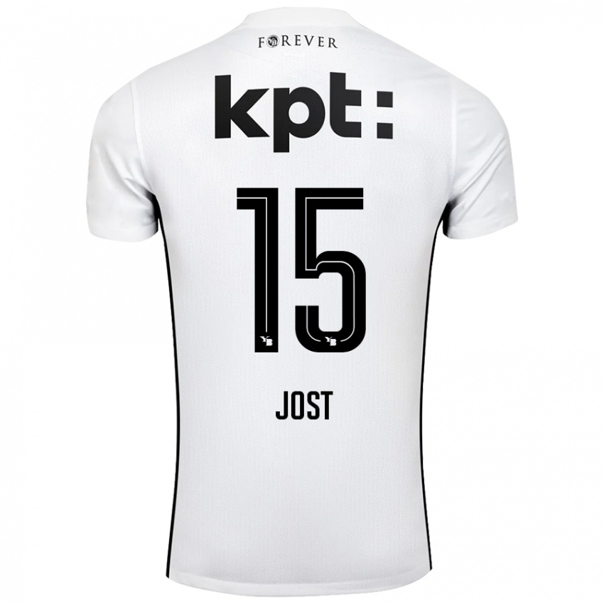 Kobiety Tristan Jost #15 Biały Czarny Wyjazdowa Koszulka 2024/25 Koszulki Klubowe