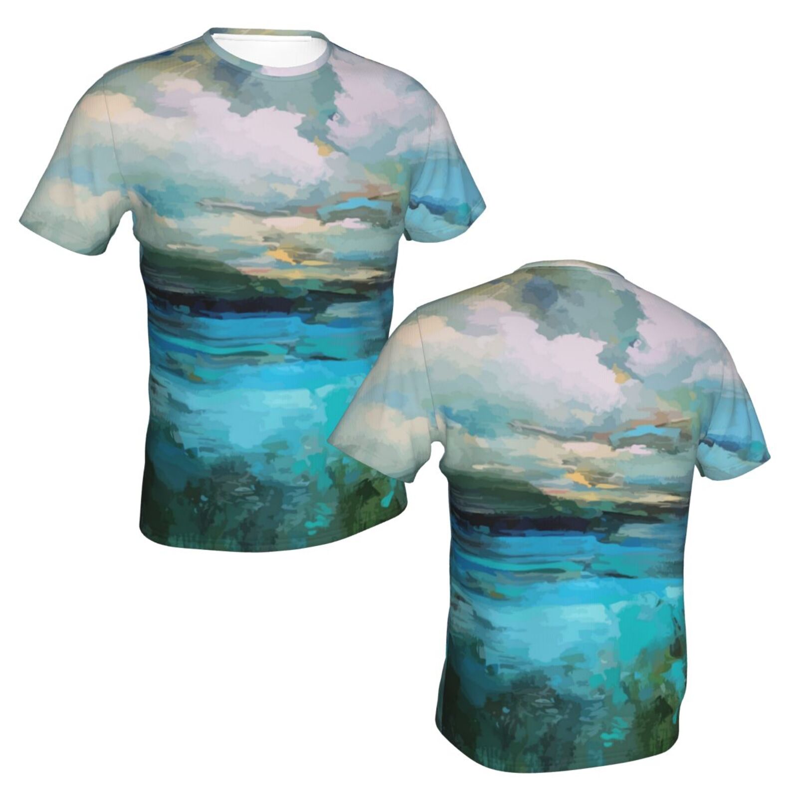 Koszulka Klasyczny Chmury Nad Jeziorem Malowanie Elementów